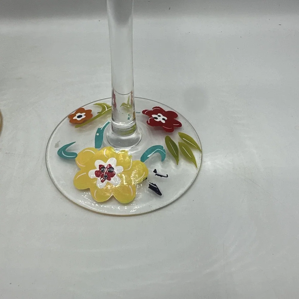 Pier 1 Hand Painted Spring Floral Wine Glasses (3) 9-1/2